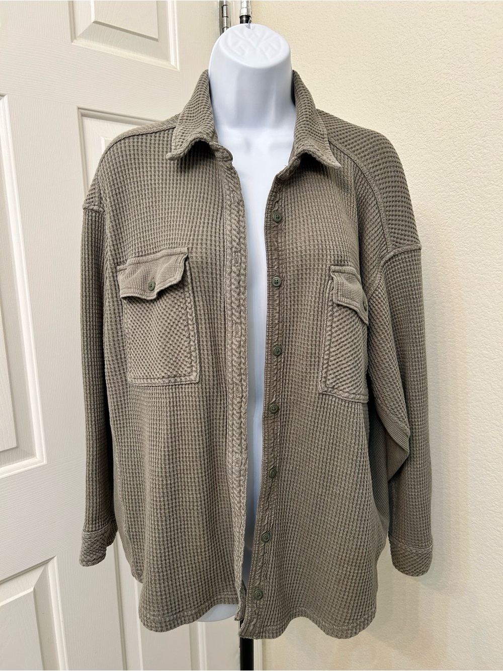 aerie Taupe Waffle Knit Shacket